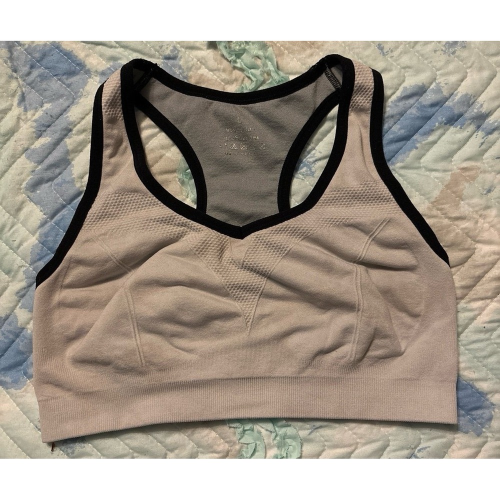 Women's Light Grey & Black‎ Seamless Microfiber Low Impact Sports Bra, Large